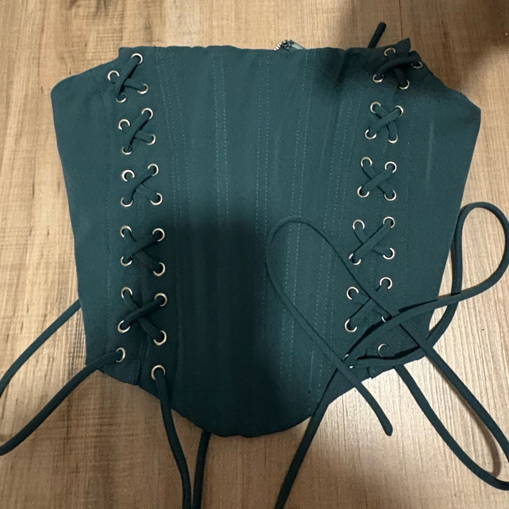 White Fox Teal Lace-Up Corset - Picture 5 of 5